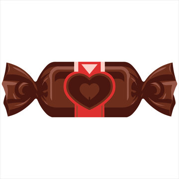 Romantic wrapped candy bar vector illustration with heart design for valentine treat.