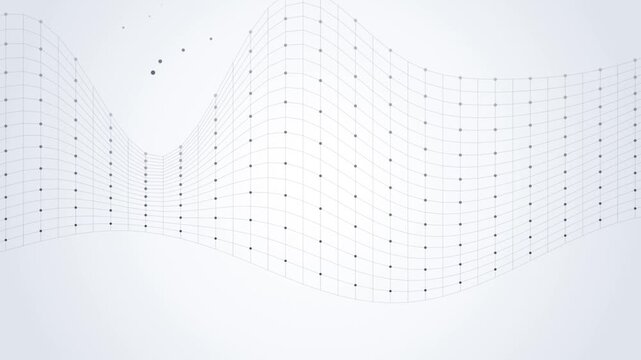 Abstract plexus wave mesh background with moving grid and dots on clean white space.