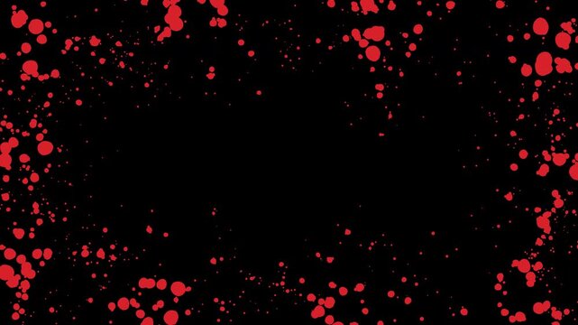 Blood splatter border frame with red cartoon stop motion splash and spatter for horror and scary overlay animated loop transparent background