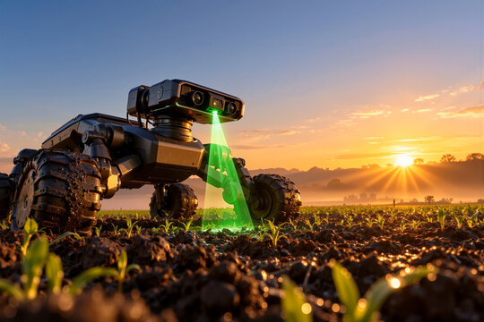 Autonomous agricultural robot scanning crops