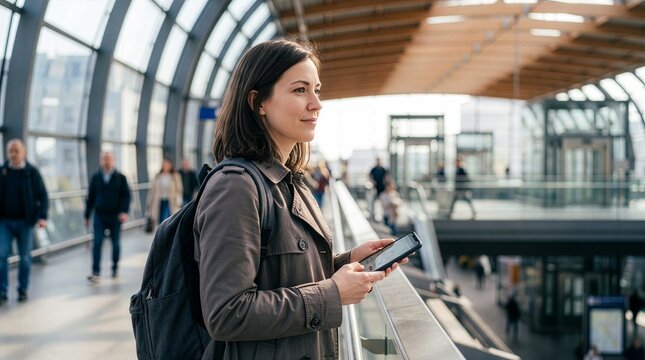 Smart Traveler Using Smartphone at Modern Transit Hub