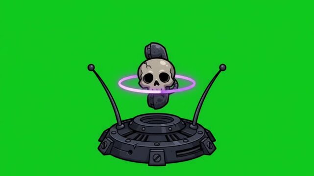 Animated skull robot performing futuristic hover effect on green screen for commercial use