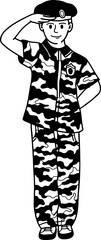 Obraz premium black and white illustration of Boy in a soldier costume