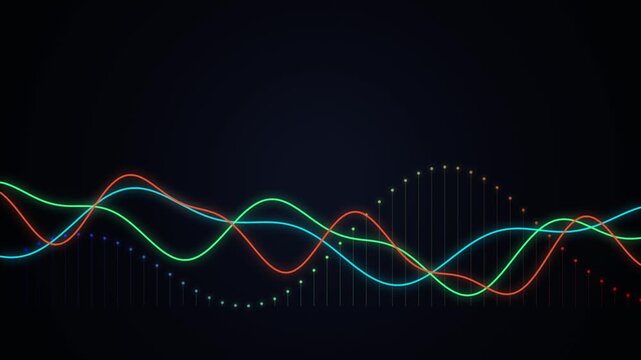 Animated glowing digital financial charts displaying market data trends on dark backdrop.