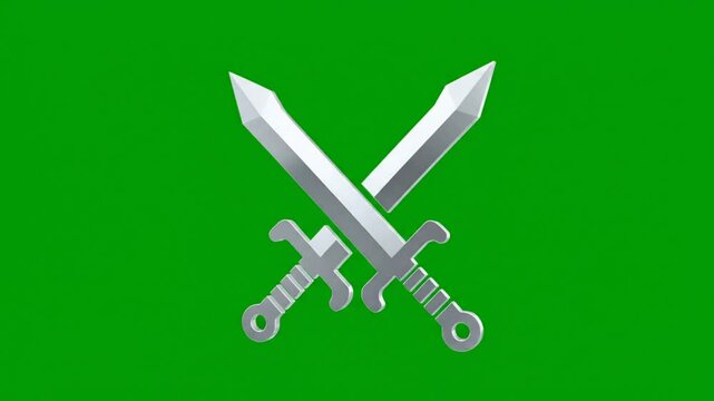 Crossed swords icon graphic animation over a bright green screen for video game design or concept