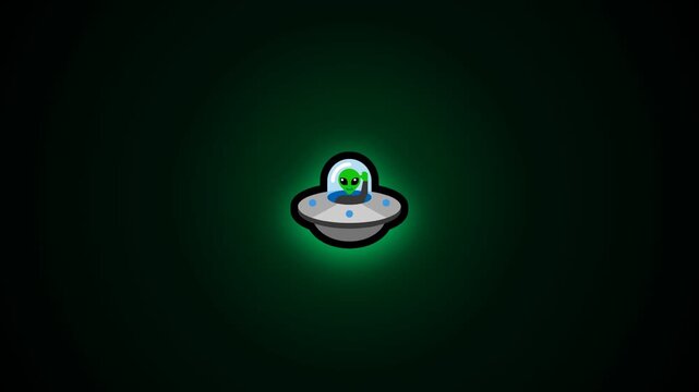 Cartoon alien in flying saucer sprite sheet with glowing green beam
