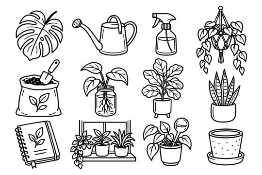 Houseplant and Plant Parent Hand Drawn Icon Set &ndash; 12 Doodle Style Vector Illustrations for Indoor Plant, Botanical and Plant Care Themes