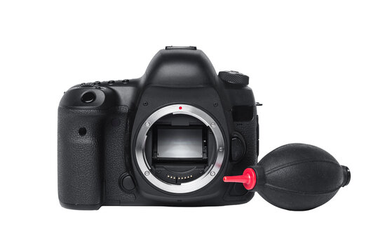 Camera with lens mount and a cleaning tool beside it