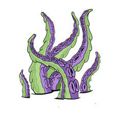 Green and Purple Octopus Tentacles in Comic Style on © Rahul