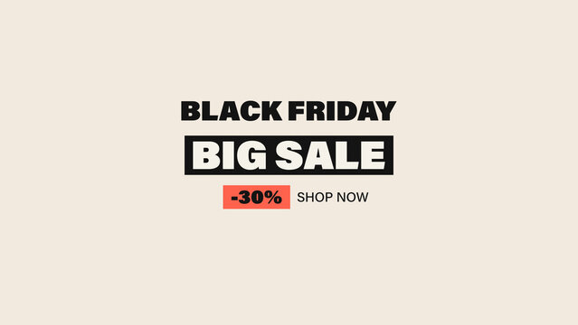 Black Friday Big Sale Animated Text Titles with Four Compact Offer Labels and Staggered Letter Animation