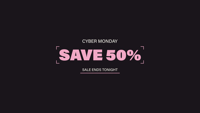 Cyber Monday Black Friday Sale Animated Text Titles with Bold Savings Headline and Precision Character Transitions