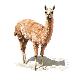 Fototapeta premium Hand-drawn watercolor artwork of Llama, vector, isolated on a white background.