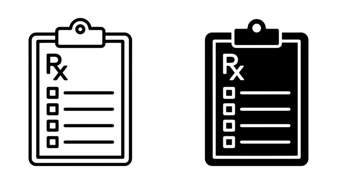 Medical Prescription Pad Icons, Healthcare Document Symbols, Pharmacy Order Forms, Clinical Notes Vector Set