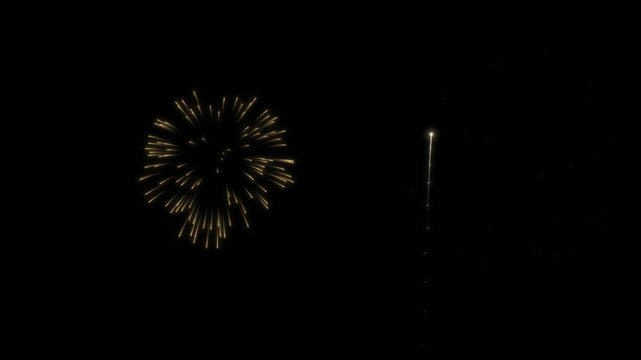 Fireworks display show explosion loop animation on black alpha channel background 
