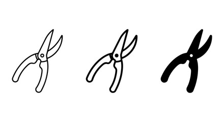 Fototapeta premium Gardening Shears Vector Icons, Pruning Tool Set, Garden Clippers Silhouette, Black and White Outline
