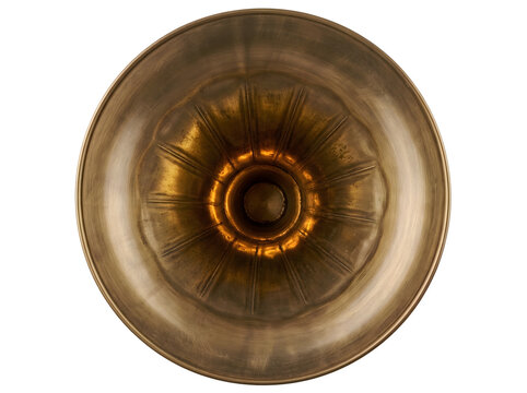 Large antique brass bowl with intricate hammered texture and central depression.