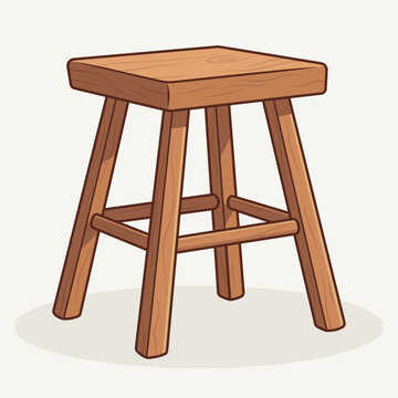 Hand Drawn Vector Wooden Stool Cartoon Furniture Illustration