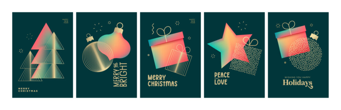 Merry Christmas and Happy New Year. Vector illustrations for holiday greeting card, poster, cover, website and social media banner, marketing material.
