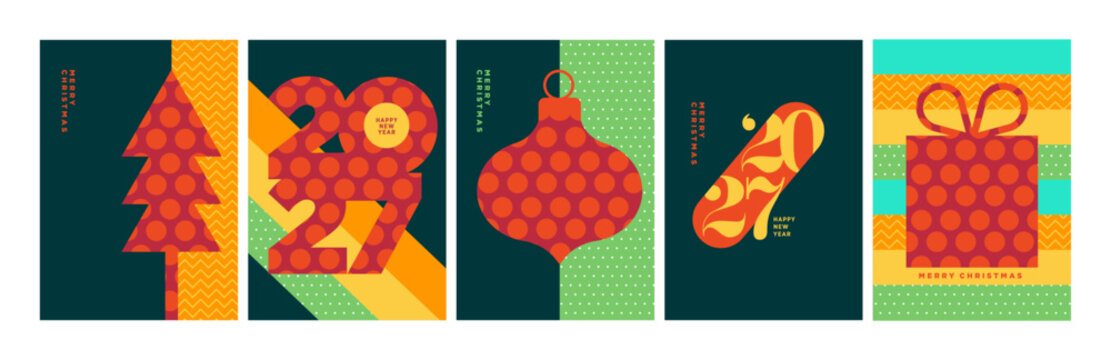 Merry Christmas and Happy New Year. Vector illustrations for holiday greeting card, poster, cover, website and social media banner, marketing material.