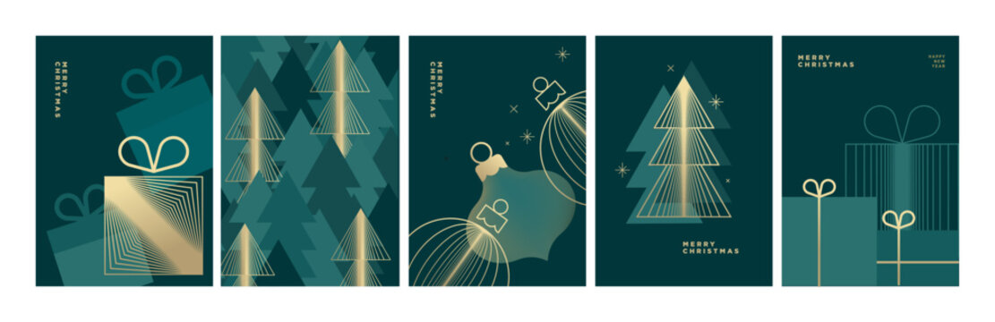 Merry Christmas and Happy New Year. Vector illustrations for holiday greeting card, poster, cover, website and social media banner, marketing material.