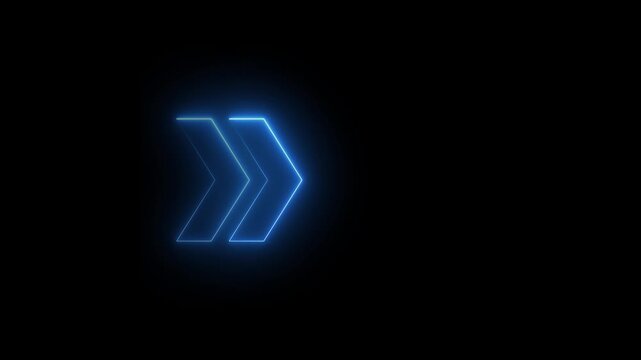 Glowing neon light animated traffic directional arrows sign. right arrow for road direction, on alpha transparent background 4k video.