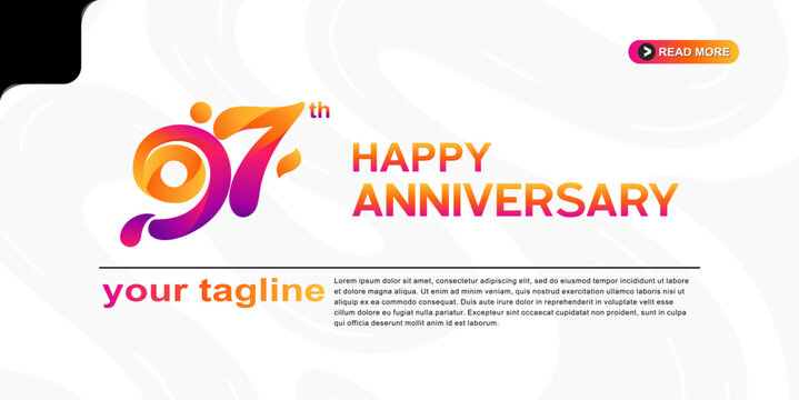 97th Happy Anniversary logo with colorful gradient typography and modern celebration design on a white background.