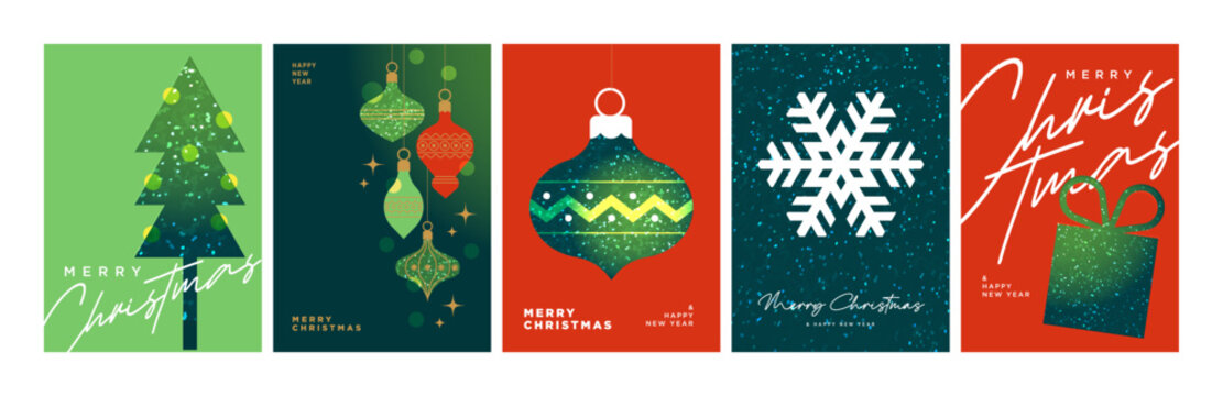 Merry Christmas and Happy New Year. Vector illustrations for holiday greeting card, poster, cover, website and social media banner, marketing material.