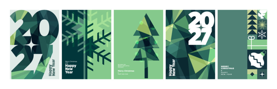 Merry Christmas and Happy New Year. Vector illustrations for holiday greeting card, poster, cover, website and social media banner, marketing material.