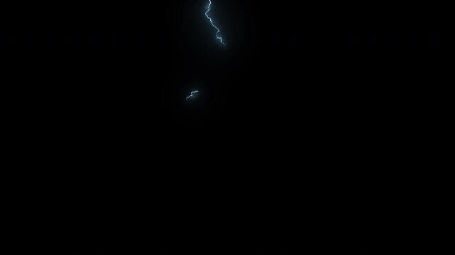 Blue electrical lightning bolt striking and flashing on black background with intense energy glow