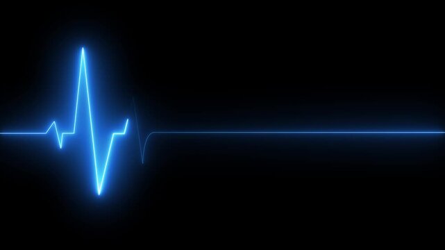 Medical concept of a heartbeat waveform fading to a flatline on a dark background representing.neon heart cardiogram on alpha transparent background 4k motion graphic animation.