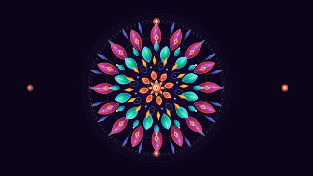 Animated floral mandala kaleidoscope pattern rotating smoothly on a dark background