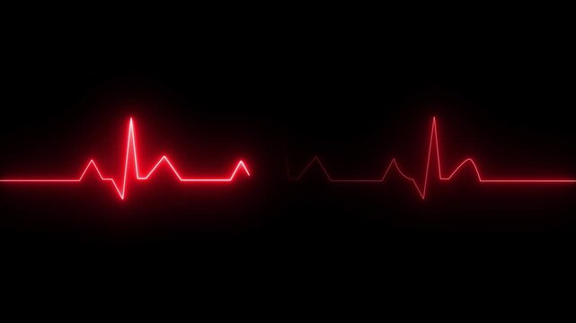 ECG monitor beating heart with a neon electrocardiogram overlay, featuring dynamic HUD elements and a gradient background.Abstract neon heartbeat signal icon on alpha transparent 4k video.