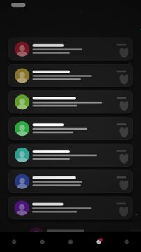 Dark mode mobile app interface showing a list of user profiles with notifications and avatars