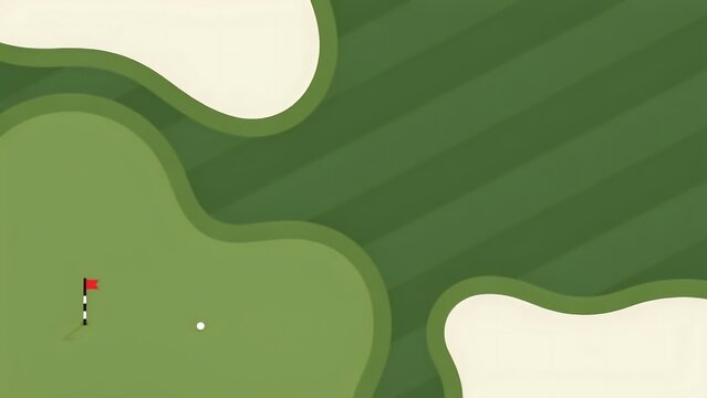Golf Course Green with Bunker and Flagstick Keywords: golf, golf course, green, putting green