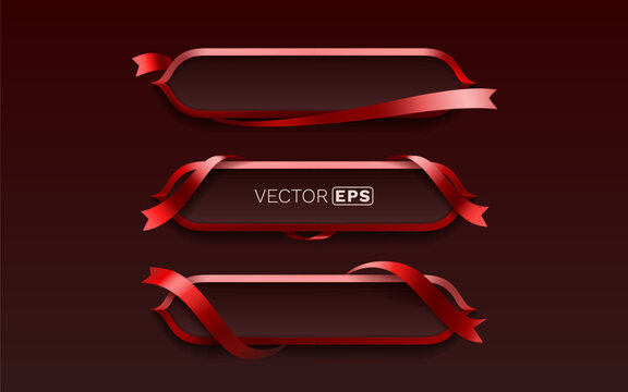 Set of elegant red ribbon frames and banners on a dark background. These decorative elements are ideal for sale announcements or gift tags.