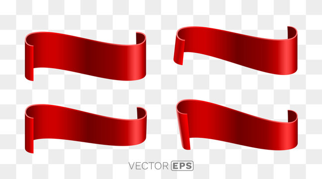 Glossy Red Ribbon Banners Set.