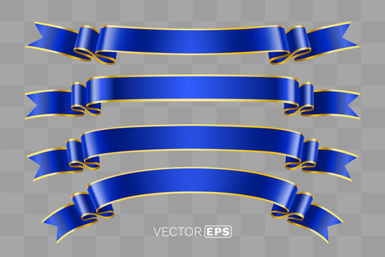 Elegant set of blue ribbons with golden borders. Perfect for banners, labels, and various design projects.