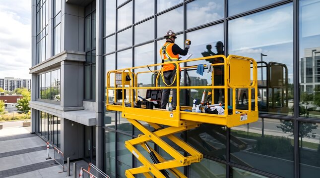 Construction worker inspecting building project with plans at site