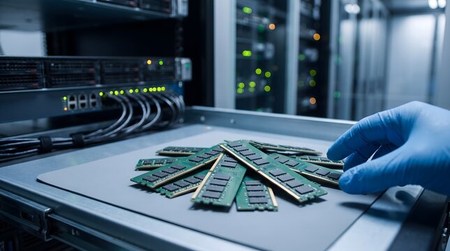 Computer RAM memory modules prepared for installation in technology workspace