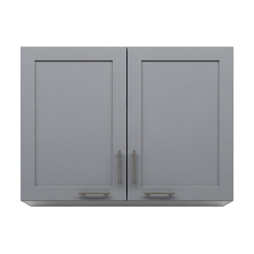 Light gray kitchen wall cabinet with two doors isolated on a transparent background