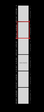 Vertical 35mm film strip mockup template with grey frames and add photo text on black background.