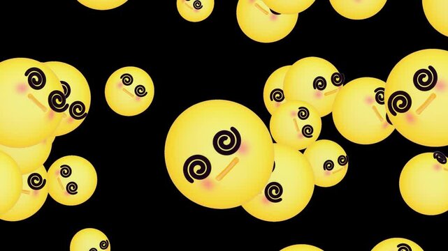 Cute Emoji 3D Icon Collection - Dizzy Face Emoji Reactions Falling Seamless Loop Animation - Transparent Background | 4K