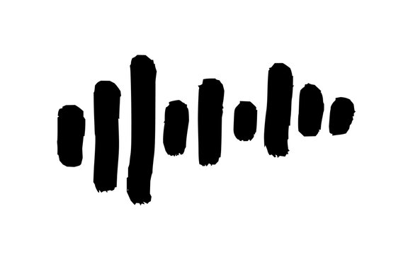 Podcast symbol or sound symbol freehand object. Black doodle style hand drawn object. Simple isolated audio levels line drawing.