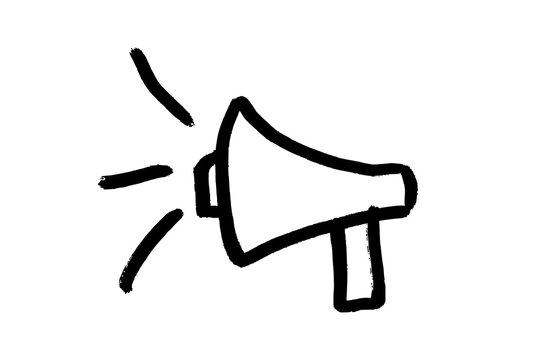 Hand-drawn megaphone. Black doodle style hand drawn object. Simple isolated bullhorn outline.