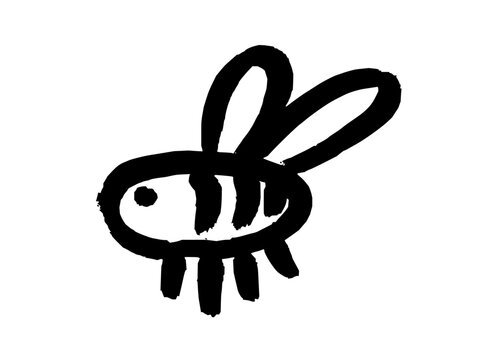 Bee cute drawing. Isolated hand drawn object. Black doodle style sketch. Cute honeybee.