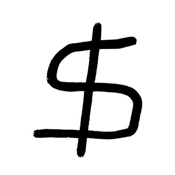 Dollar symbol isolated hand-drawn object. Black doodle style sketch. Simple isolated dollar sign.