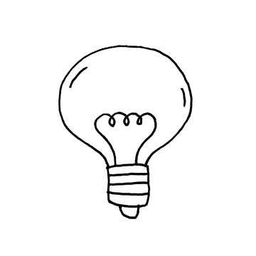 Lightbulb drawing. Isolated hand-drawn object. Black doodle style sketch. Simple light bulb.