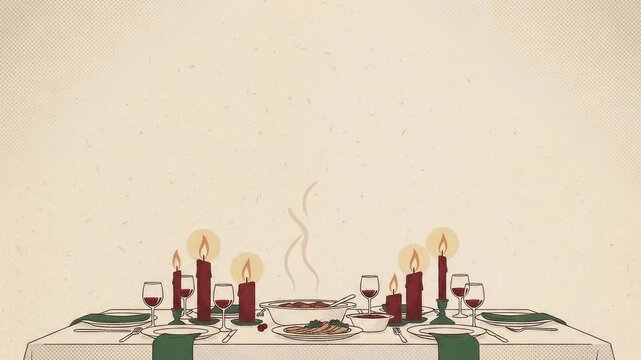 キャンドルと食器を並べたクリスマスディナー、冬のテーブルセッティング