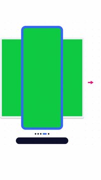 Vertical 9:16 animated carousel frames row pager with a solid green screen area in the middle, ready to key out and replace with your own footage or photo. Seamless looping 4K motion graphics template