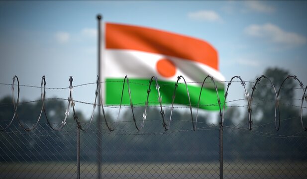 Niger - Flag and Barbed Wire Fence - 3D illustration
